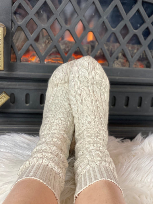 Cashmere Cable Knit Bed Socks Signature Cashmere