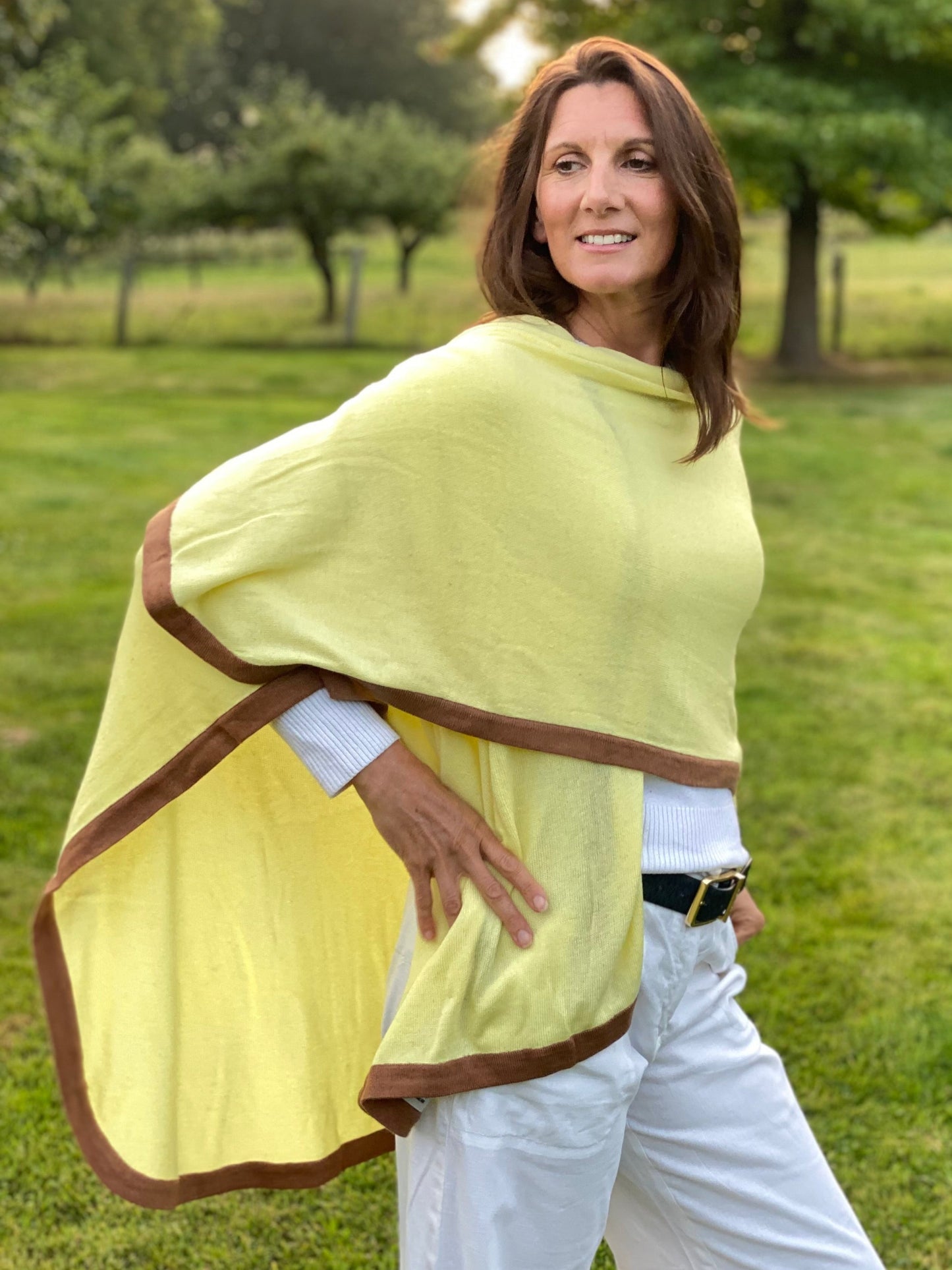 Limited Edition: Canary Yellow & Camel Trim Luxury Cashmere Cape