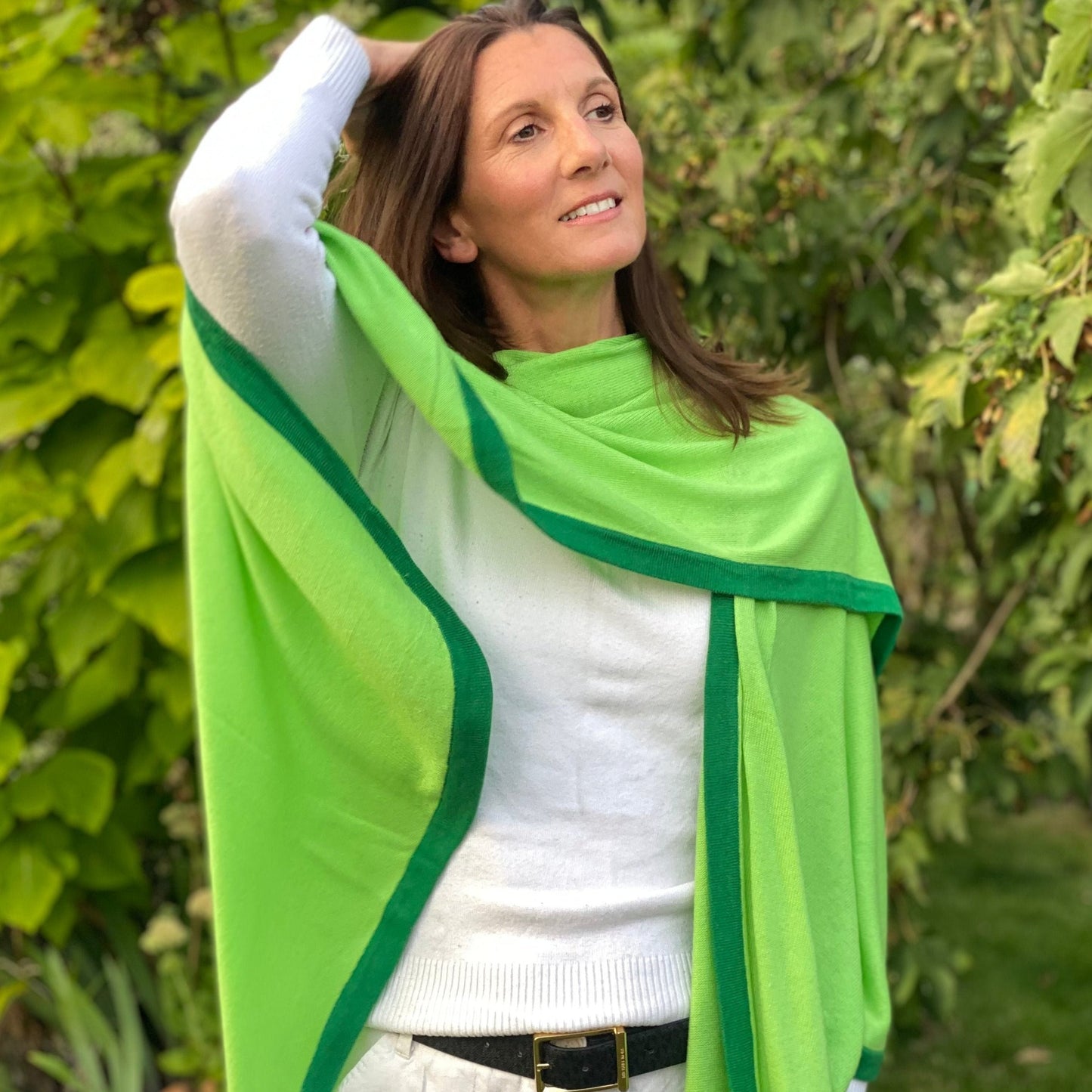 Limited Edition: Apple Green & Rainforest Trim Luxury Cashmere Cape